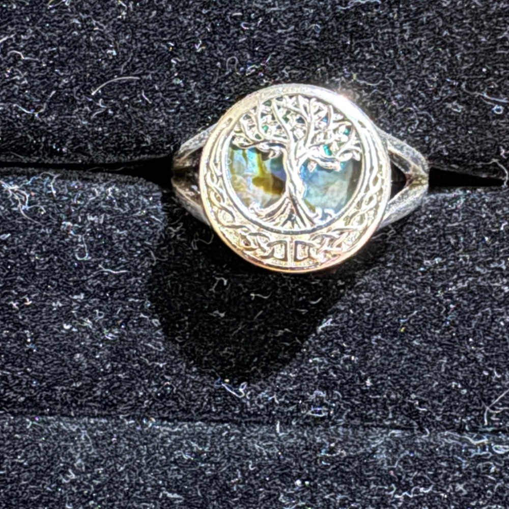 Sterling Silver Abalone Tree Of Life Celtic Knot Ring
